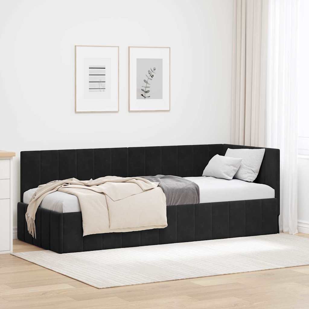 Corner Bed Frame with Headboard Black 80 x 200 cm Velvet