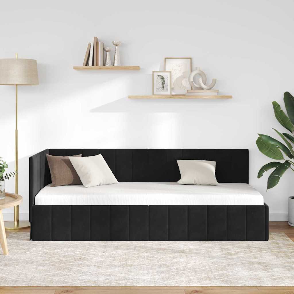 Corner Bed Frame with Headboard Black 80 x 200 cm Velvet