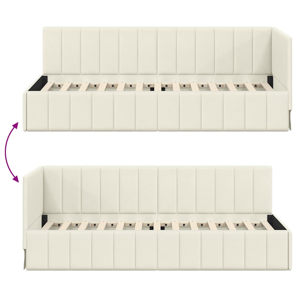 Corner Bed Frame with Headboard Cream 80 x 200 cm Velvet