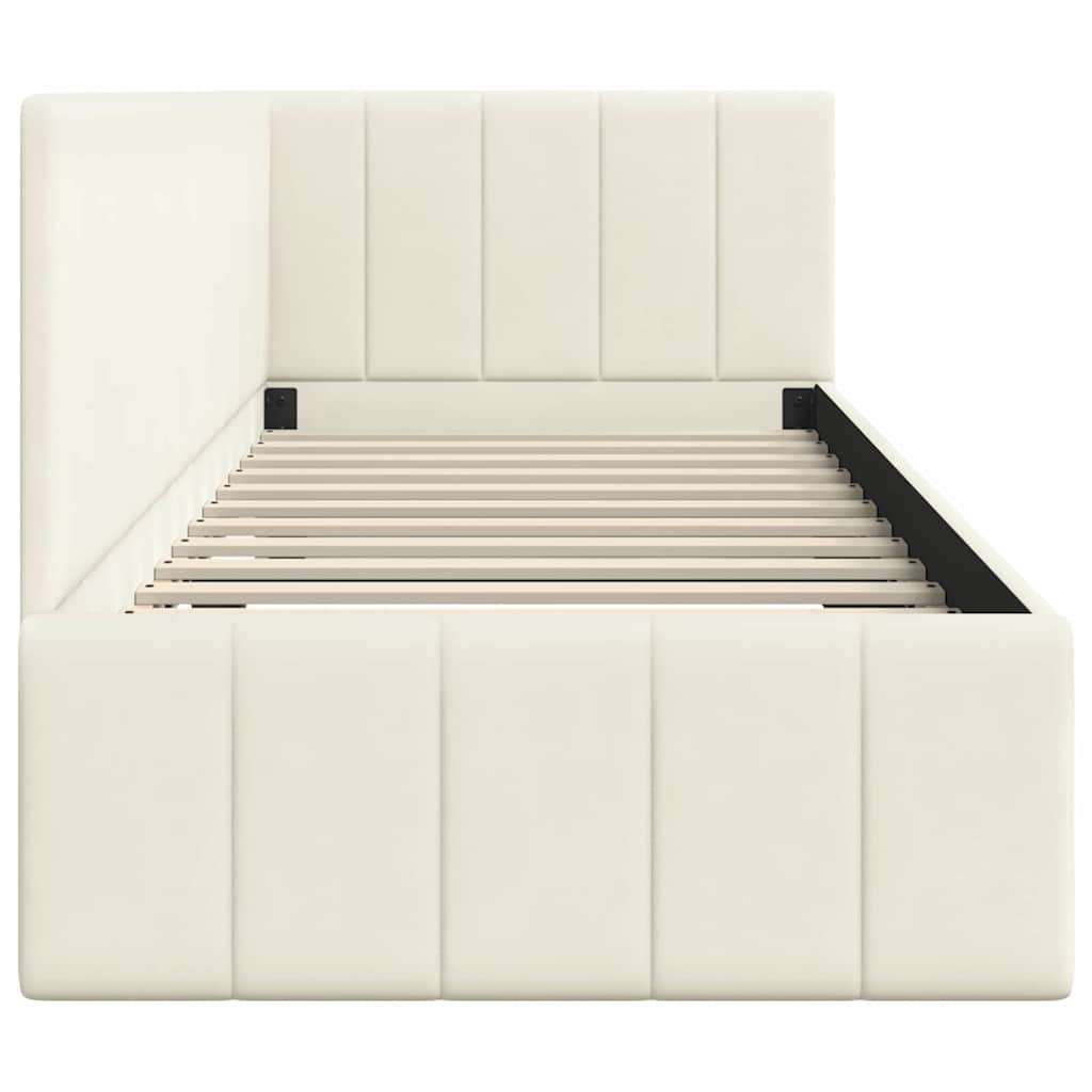 Corner Bed Frame with Headboard Cream 80 x 200 cm Velvet