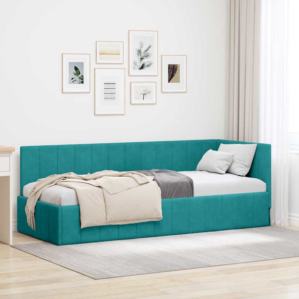 Corner Bed Frame with Headboard Turquoise 80 x 200 cm Velvet