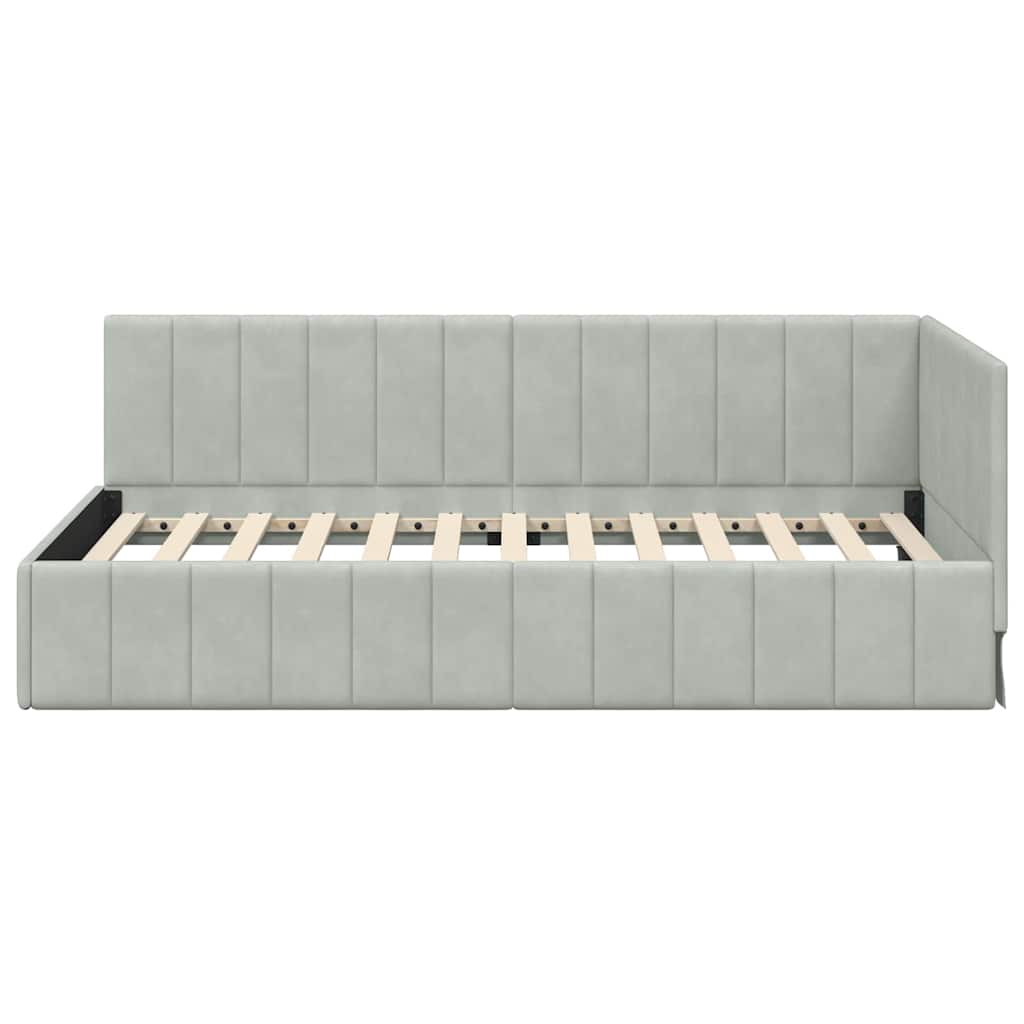 Corner Bed Frame with Headboard Light grey 90 x 190 cm Velvet
