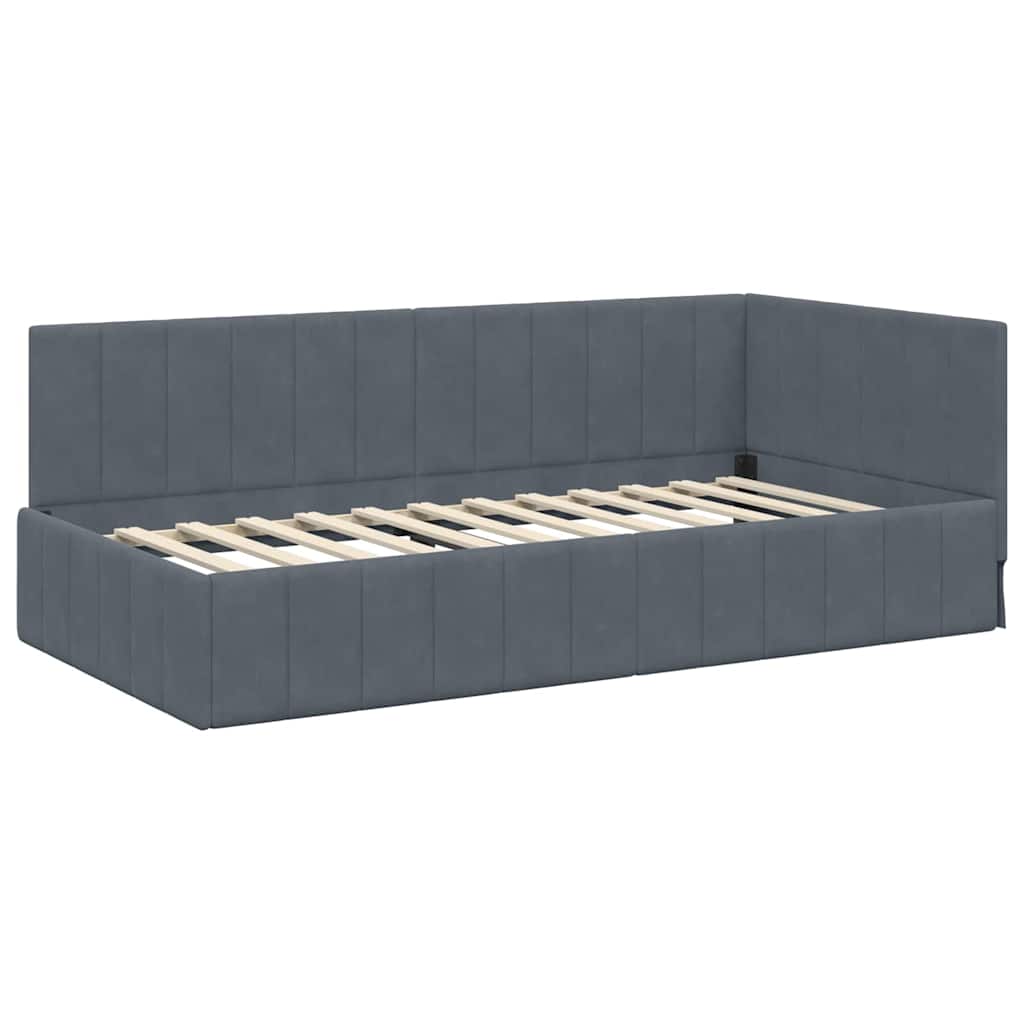Corner Bed Frame with Headboard Dark grey 90 x 190 cm Velvet