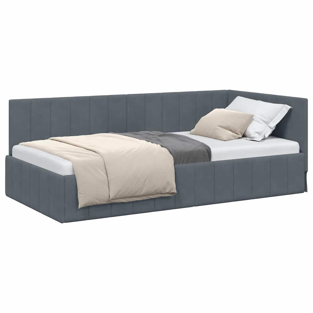 Corner Bed Frame with Headboard Dark grey 90 x 190 cm Velvet