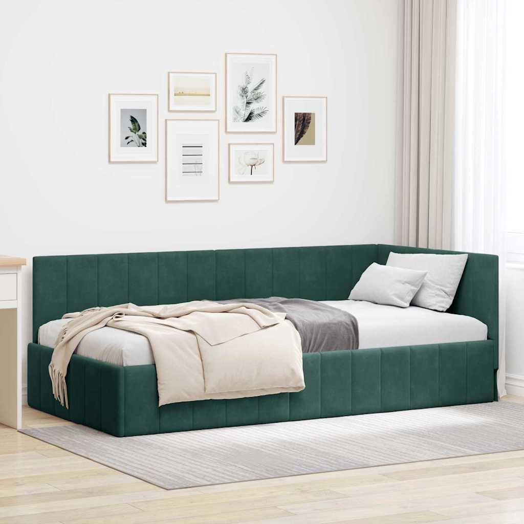 Corner Bed Frame with Headboard Dark green 90 x 190 cm Velvet