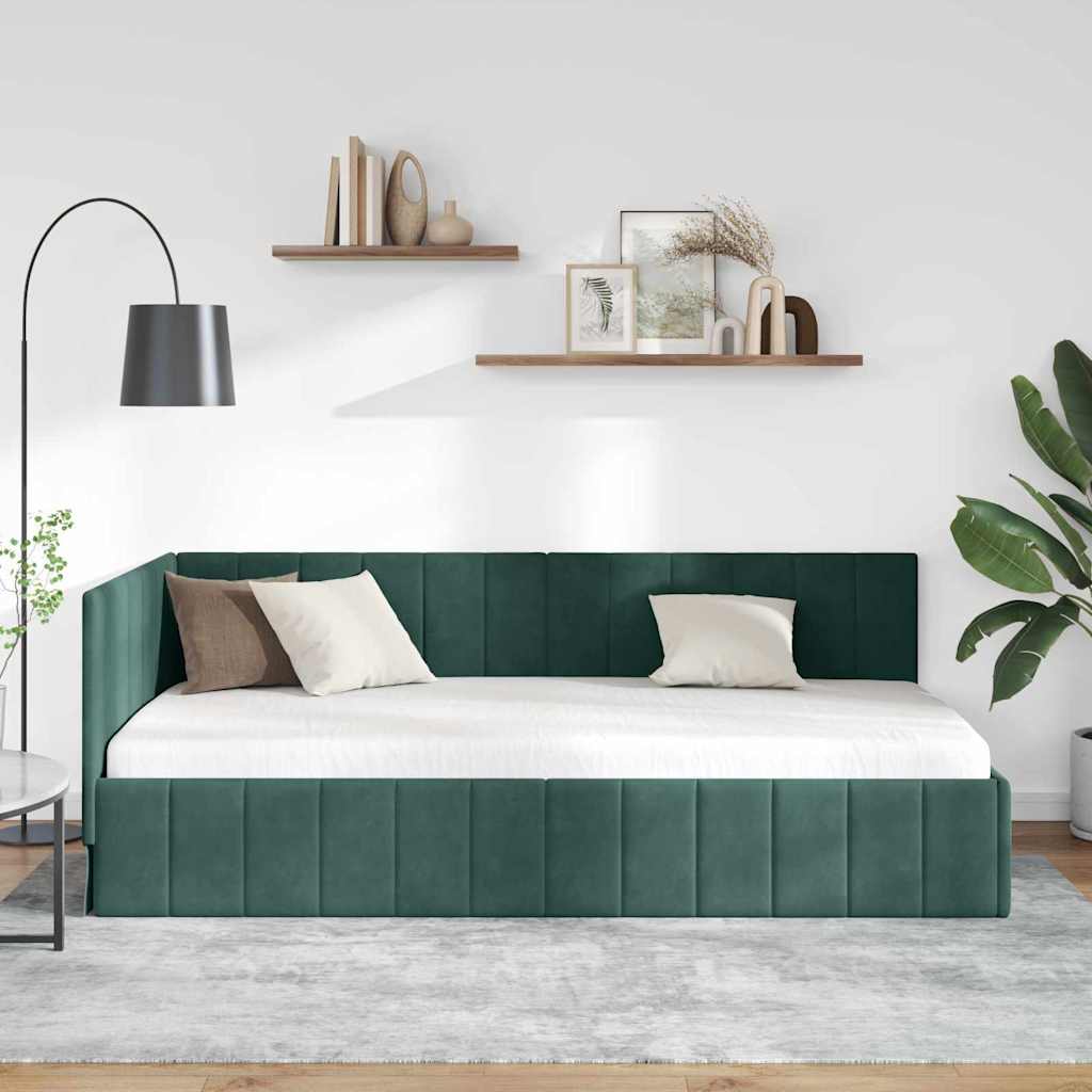 Corner Bed Frame with Headboard Dark green 90 x 190 cm Velvet