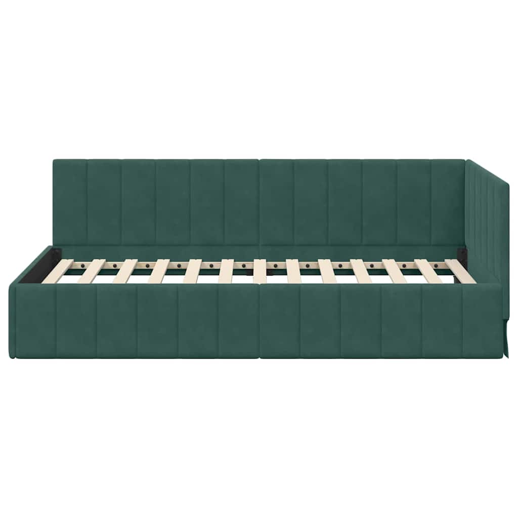 Corner Bed Frame with Headboard Dark green 90 x 190 cm Velvet