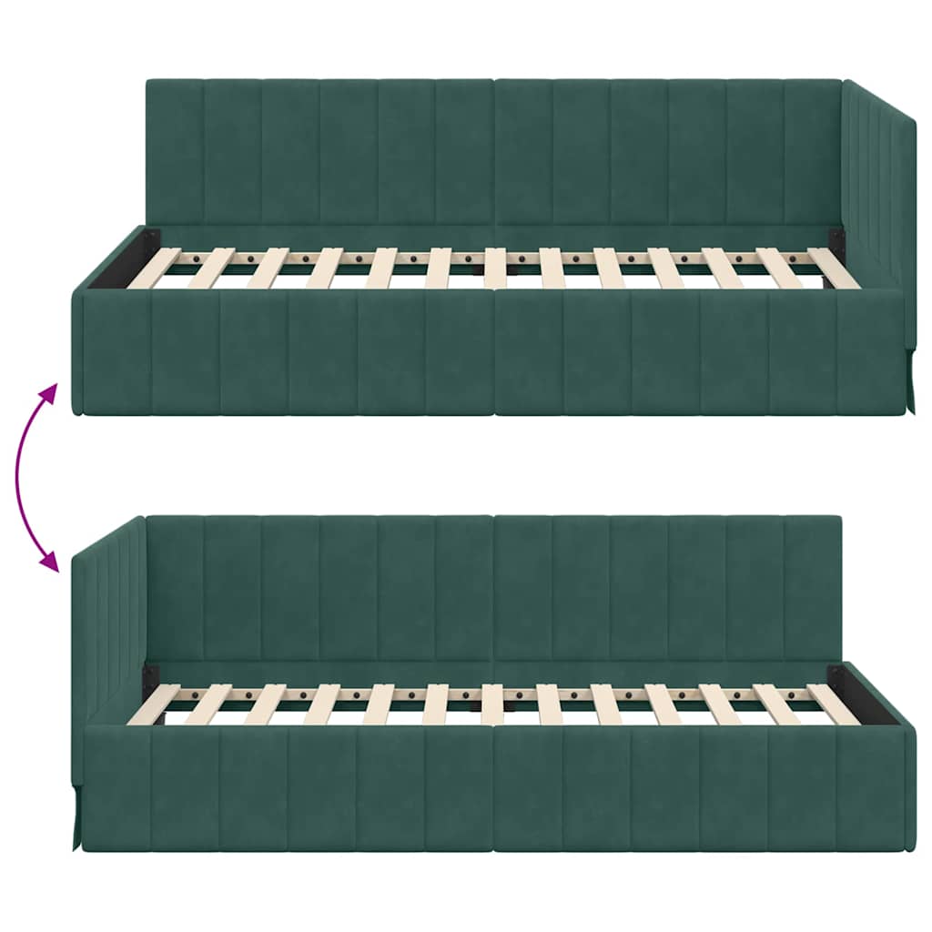Corner Bed Frame with Headboard Dark green 90 x 190 cm Velvet