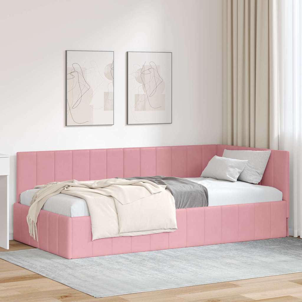 Corner Bed Frame with Headboard Pink 90 x 190 cm Velvet