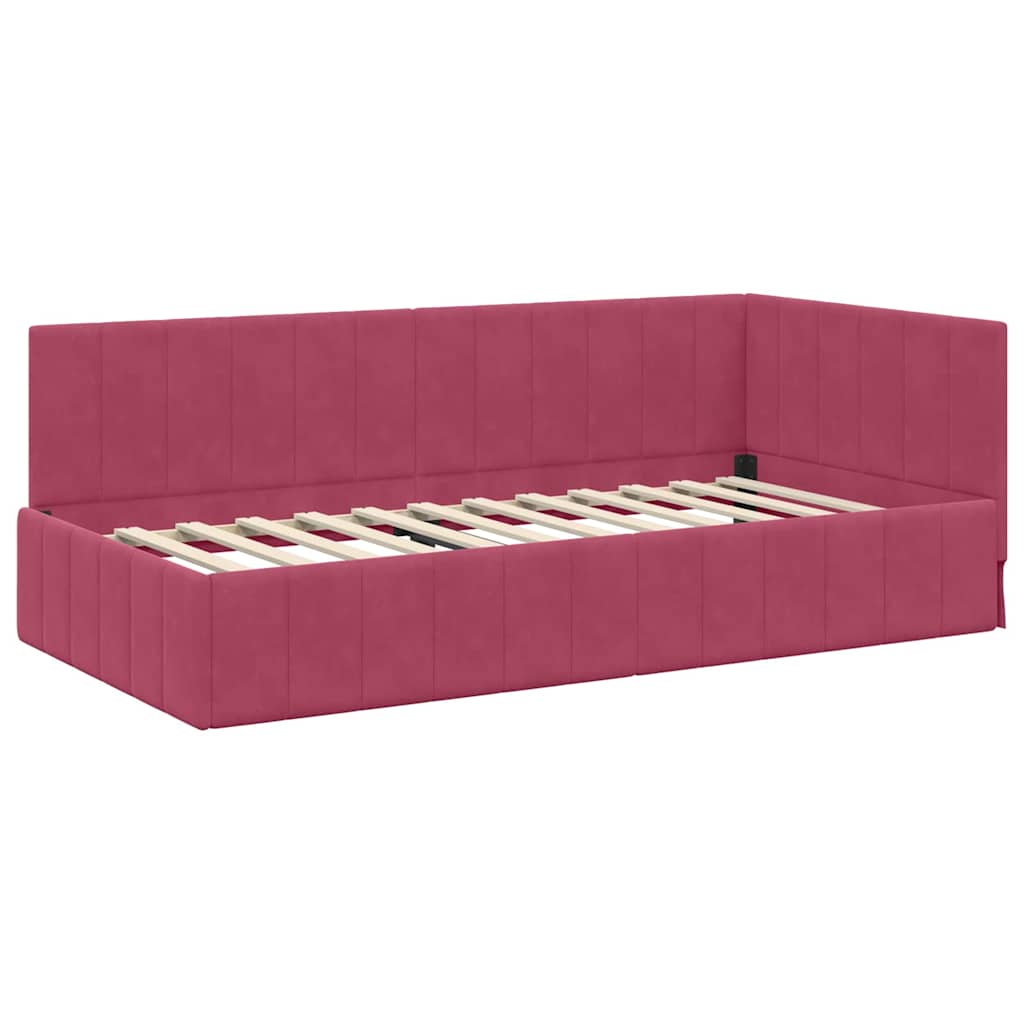 Corner Bed Frame with Headboard Wine red 90 x 190 cm Velvet