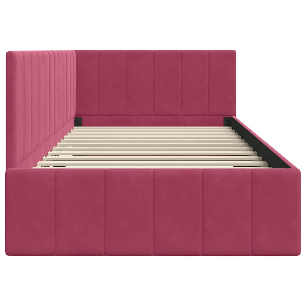 Corner Bed Frame with Headboard Wine red 90 x 190 cm Velvet