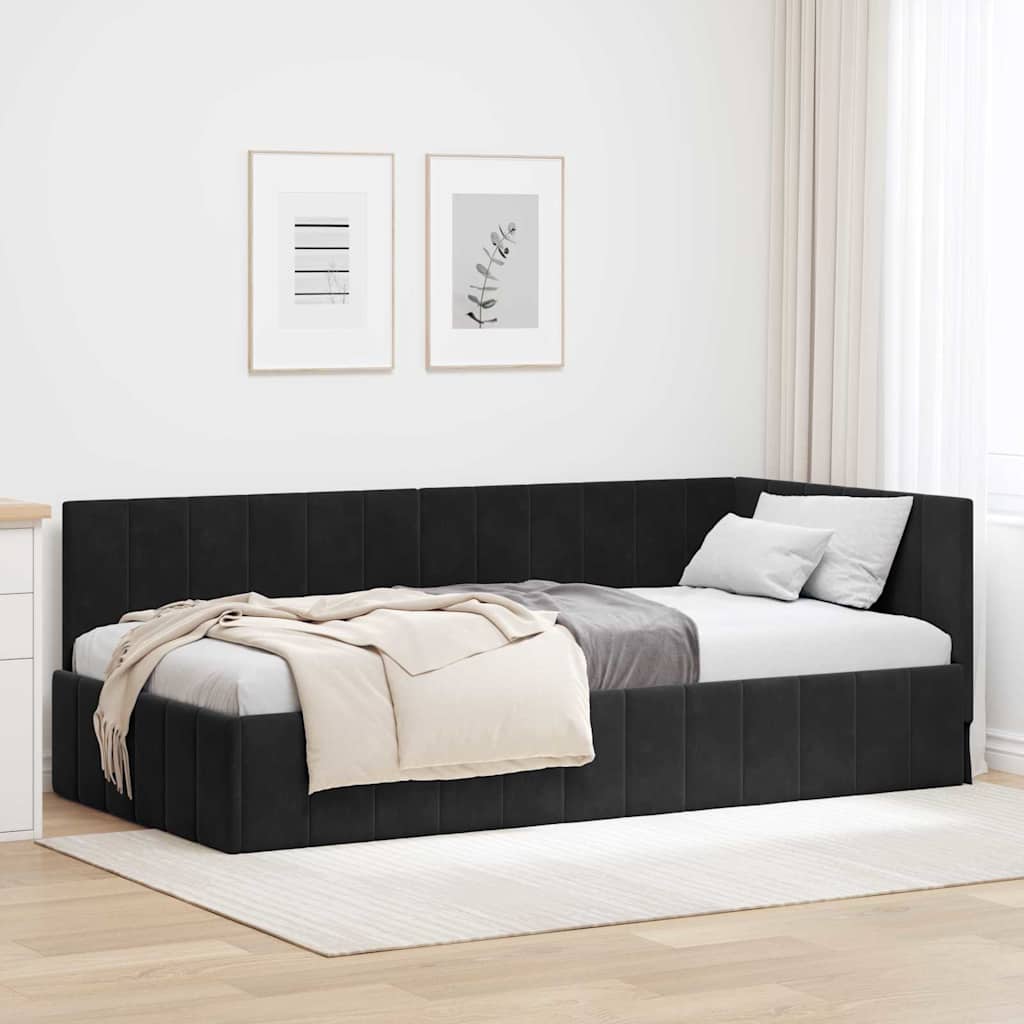 Corner Bed Frame with Headboard Black 90 x 190 cm Velvet