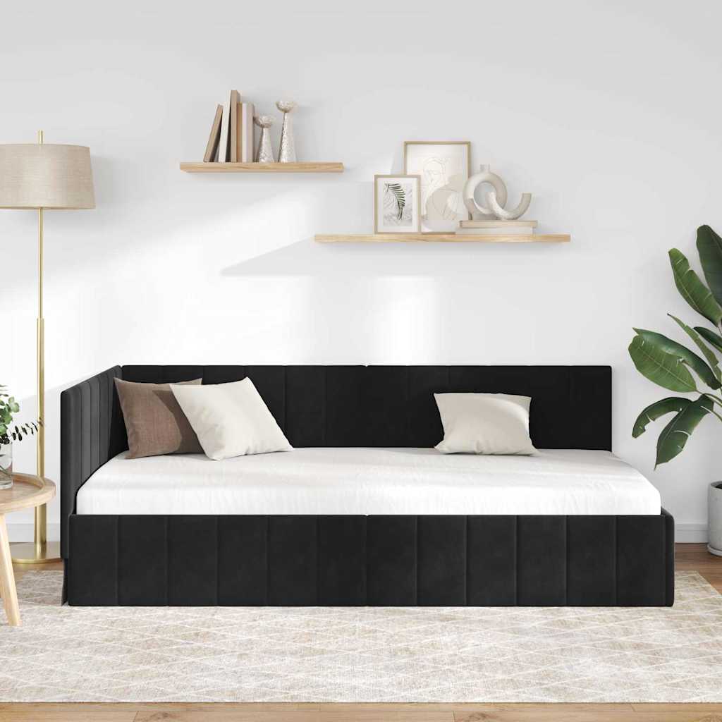 Corner Bed Frame with Headboard Black 90 x 190 cm Velvet