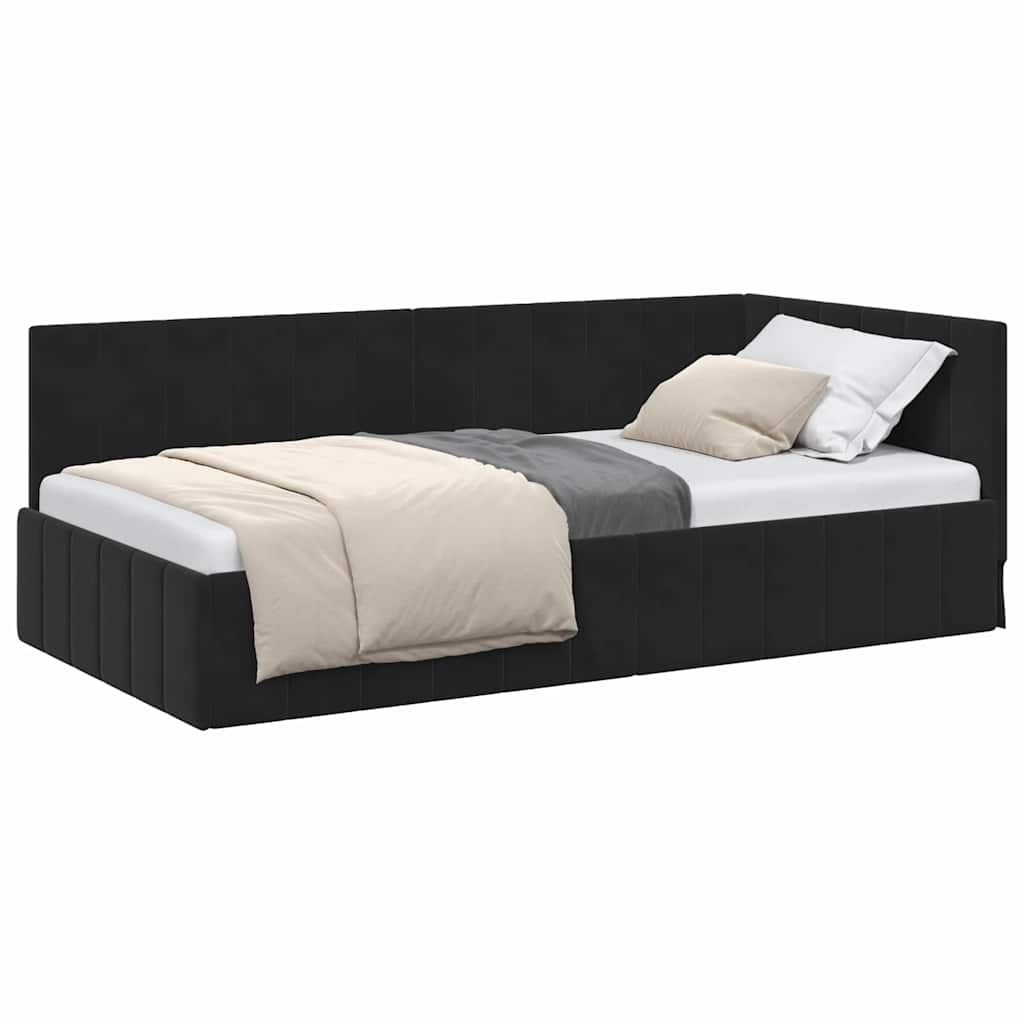 Corner Bed Frame with Headboard Black 90 x 190 cm Velvet