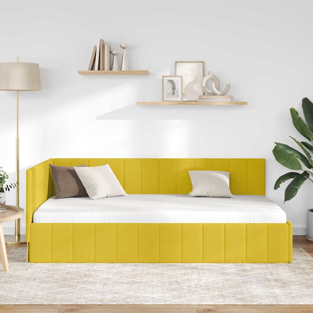 Corner Bed Frame with Headboard Yellow 90 x 190 cm Velvet