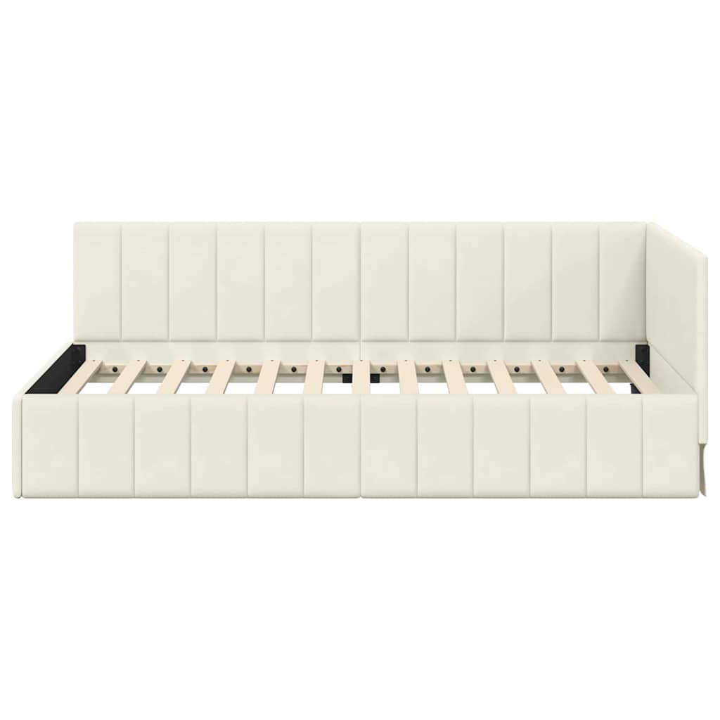 Corner Bed Frame with Headboard Cream 90 x 190 cm Velvet
