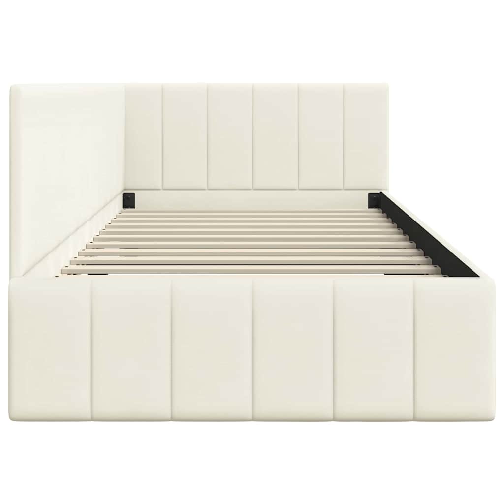 Corner Bed Frame with Headboard Cream 90 x 190 cm Velvet