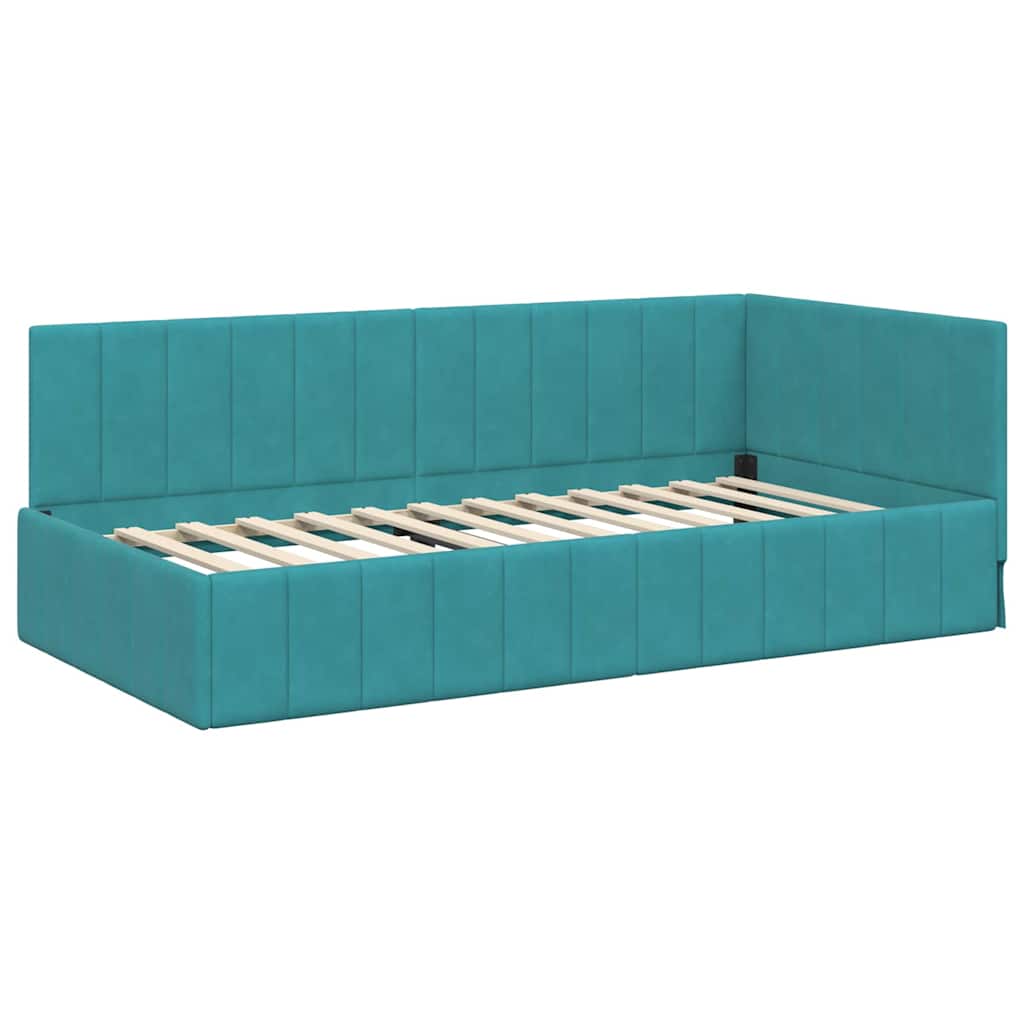 Corner Bed Frame with Headboard Turquoise 90 x 190 cm Velvet