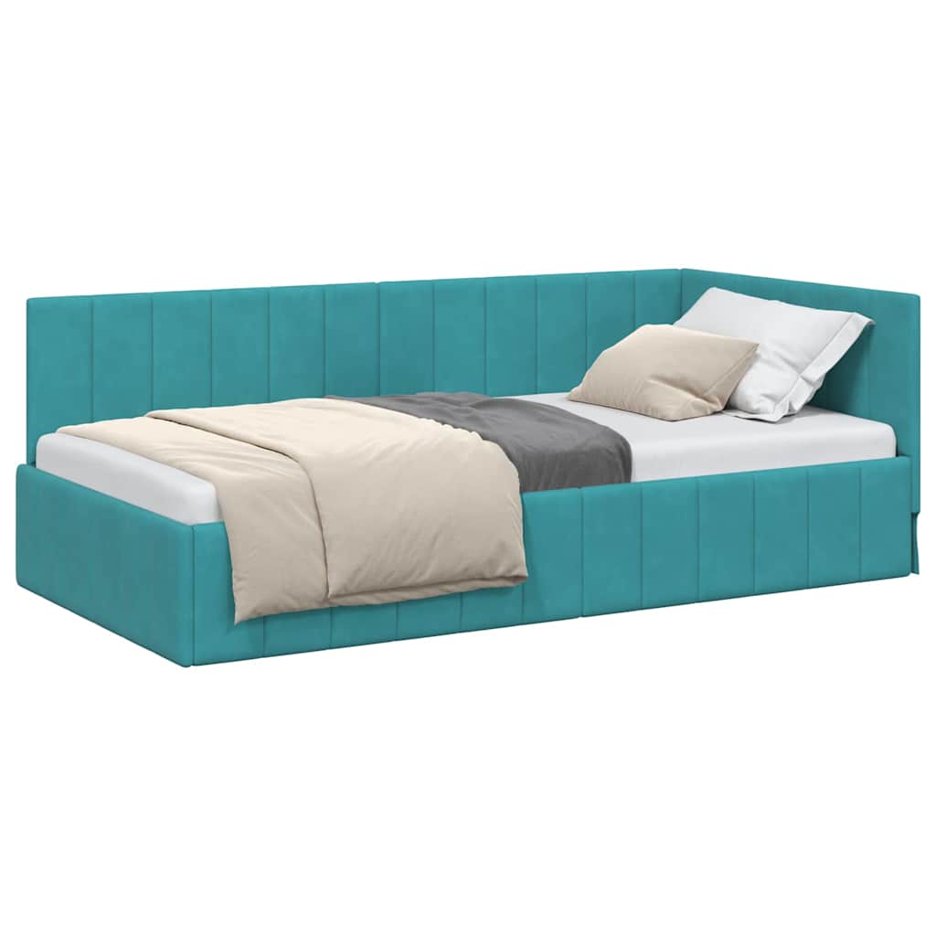 Corner Bed Frame with Headboard Turquoise 90 x 190 cm Velvet