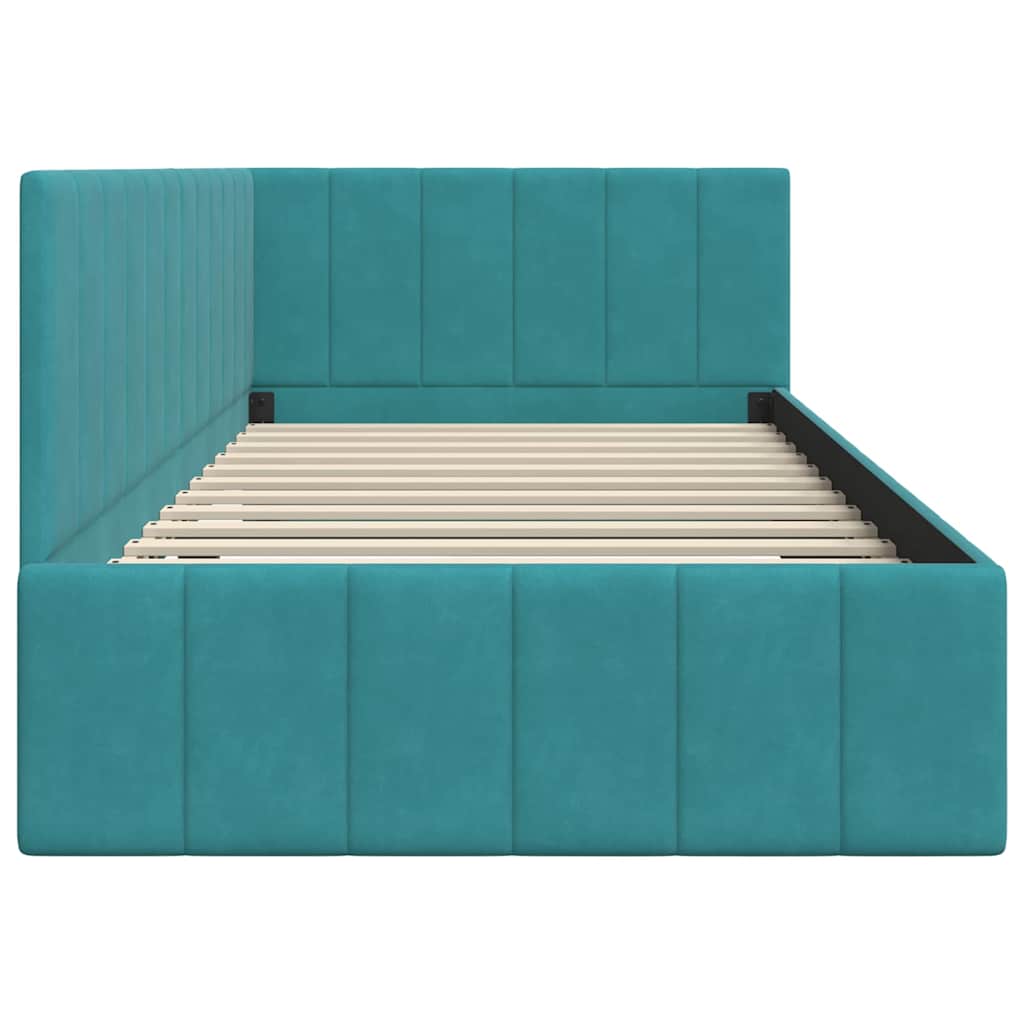 Corner Bed Frame with Headboard Turquoise 90 x 190 cm Velvet
