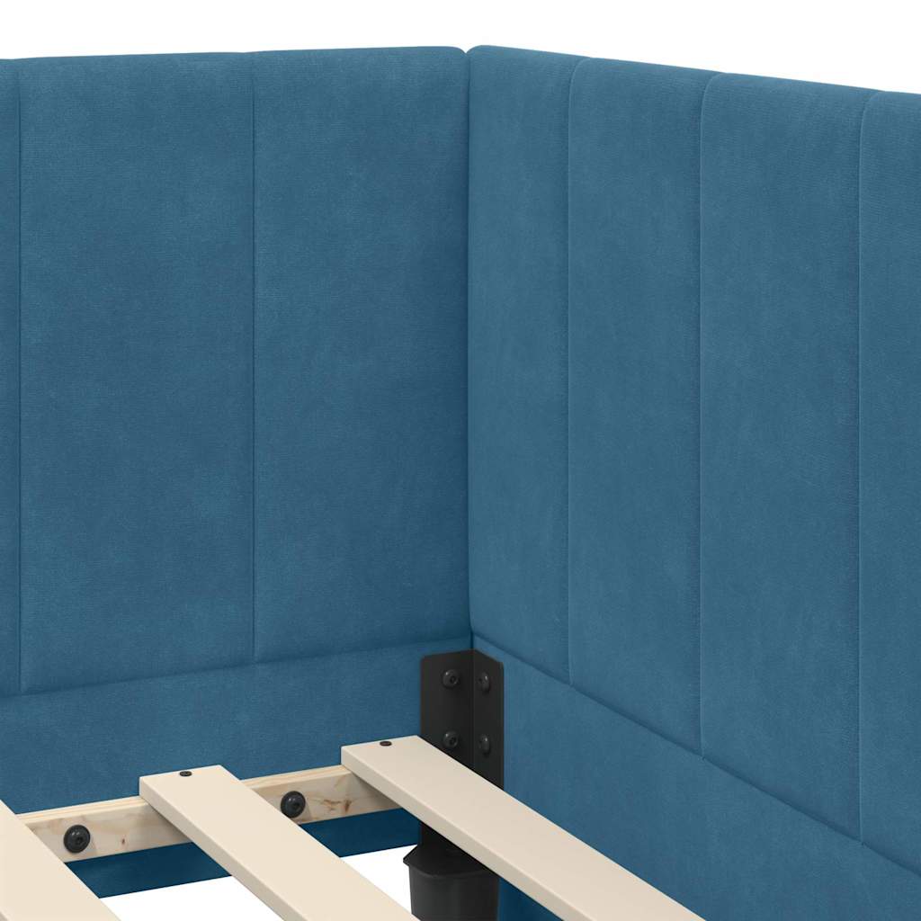 Corner Bed Frame with Headboard Blue 90 x 200 cm Velvet