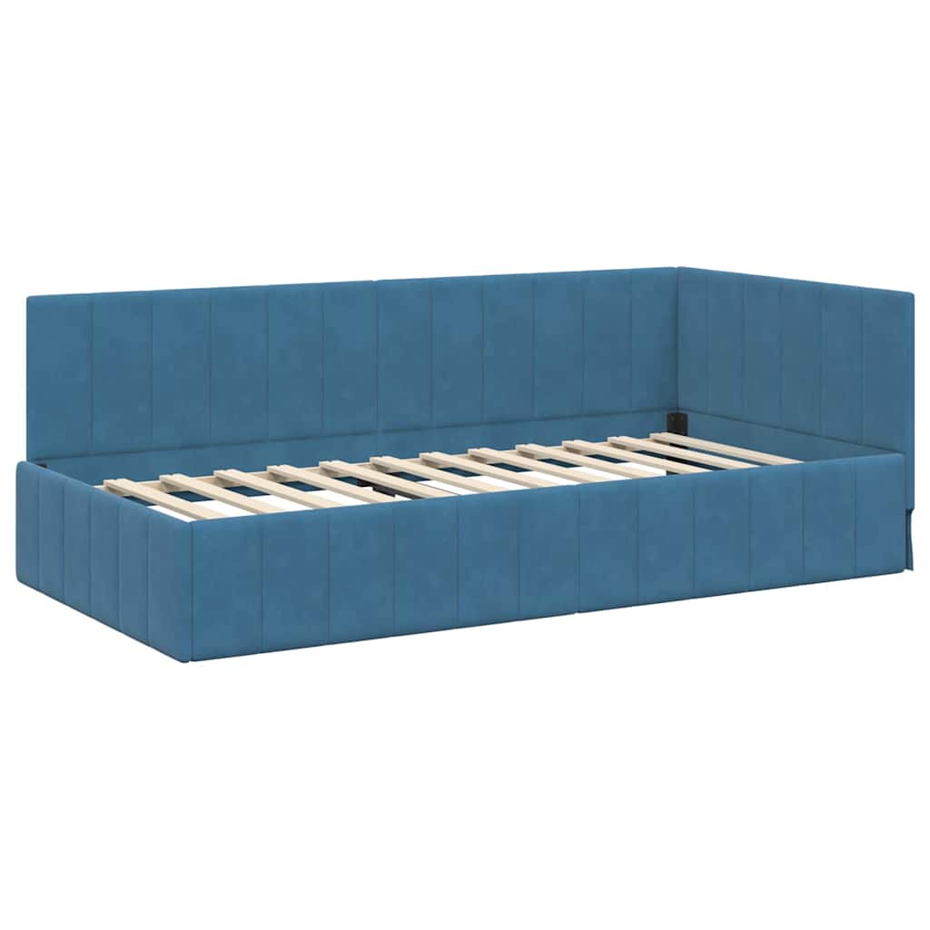 Corner Bed Frame with Headboard Blue 90 x 200 cm Velvet