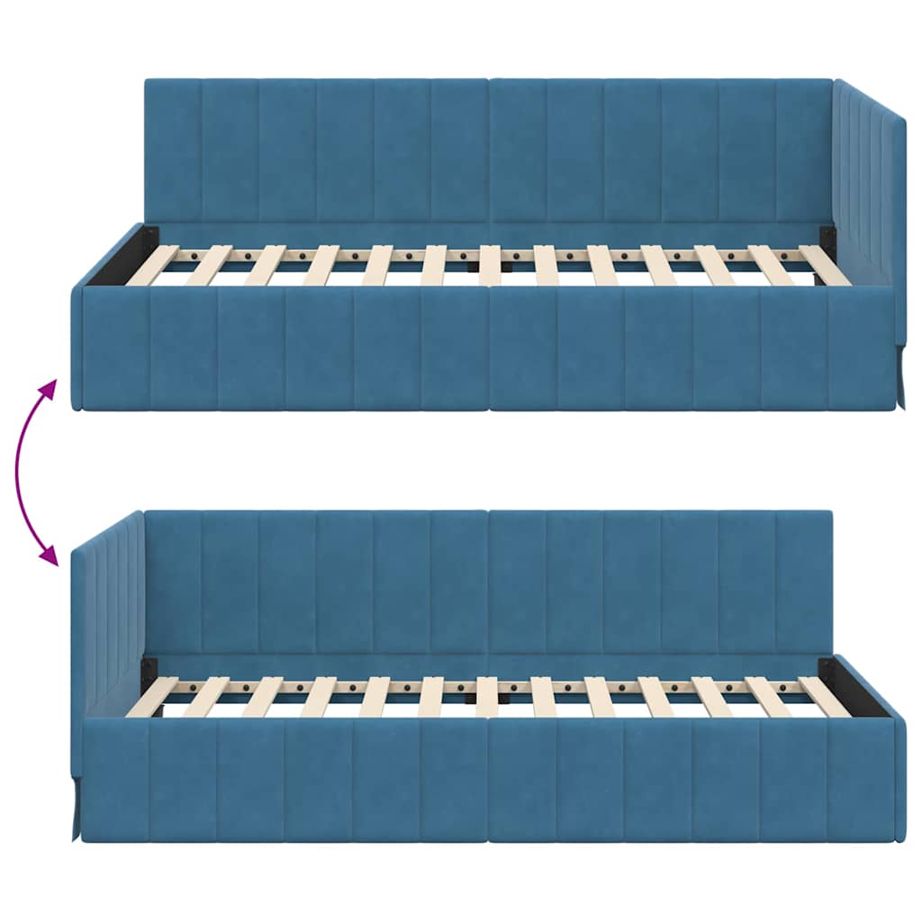 Corner Bed Frame with Headboard Blue 90 x 200 cm Velvet