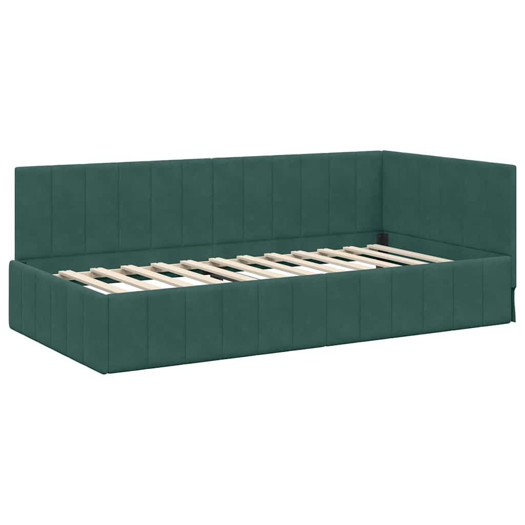 Corner Bed Frame with Headboard Dark green 90 x 200 cm Velvet