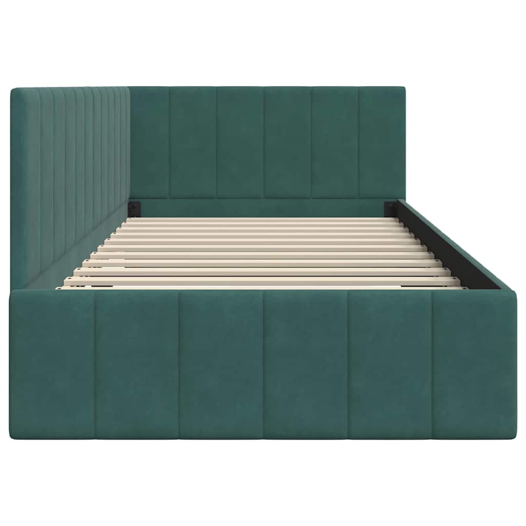 Corner Bed Frame with Headboard Dark green 90 x 200 cm Velvet