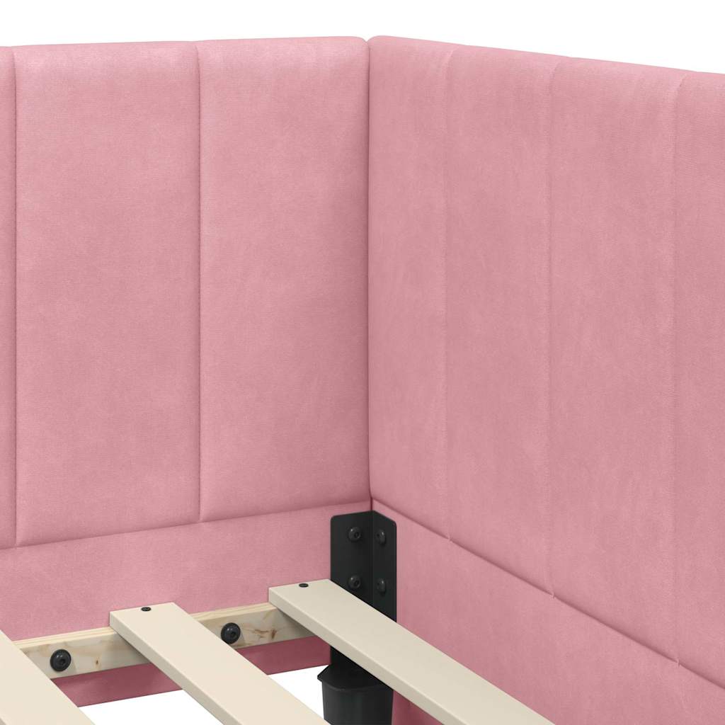 Corner Bed Frame with Headboard Pink 90 x 200 cm Velvet