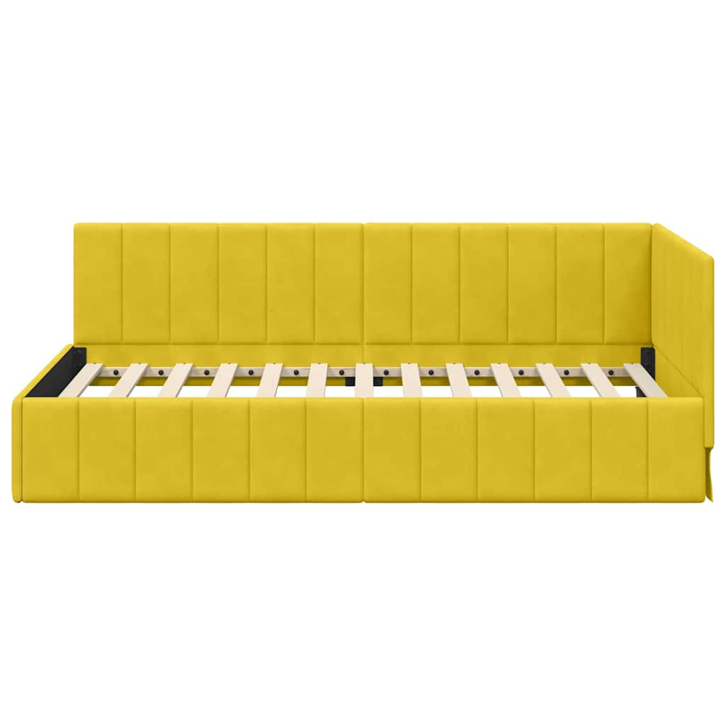 Corner Bed Frame with Headboard Yellow 90 x 200 cm Velvet