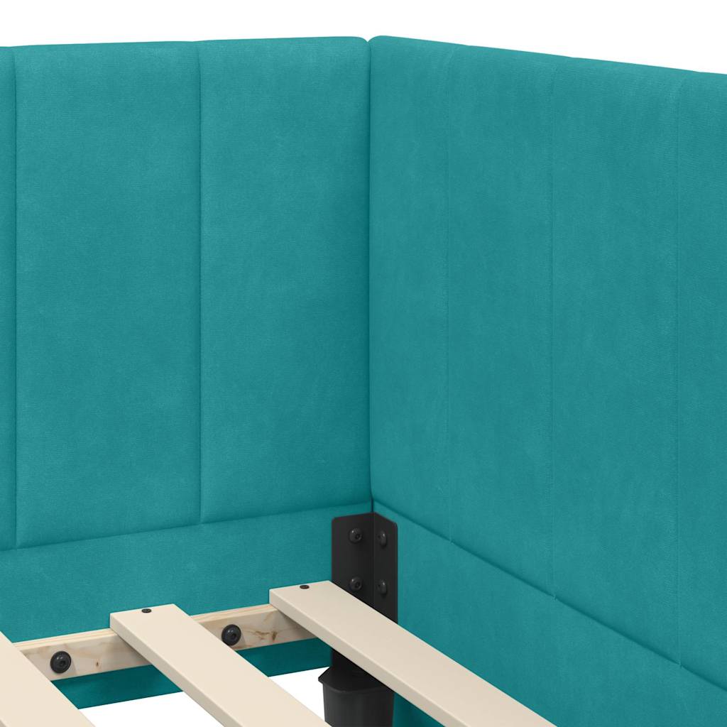 Corner Bed Frame with Headboard Turquoise 90 x 200 cm Velvet