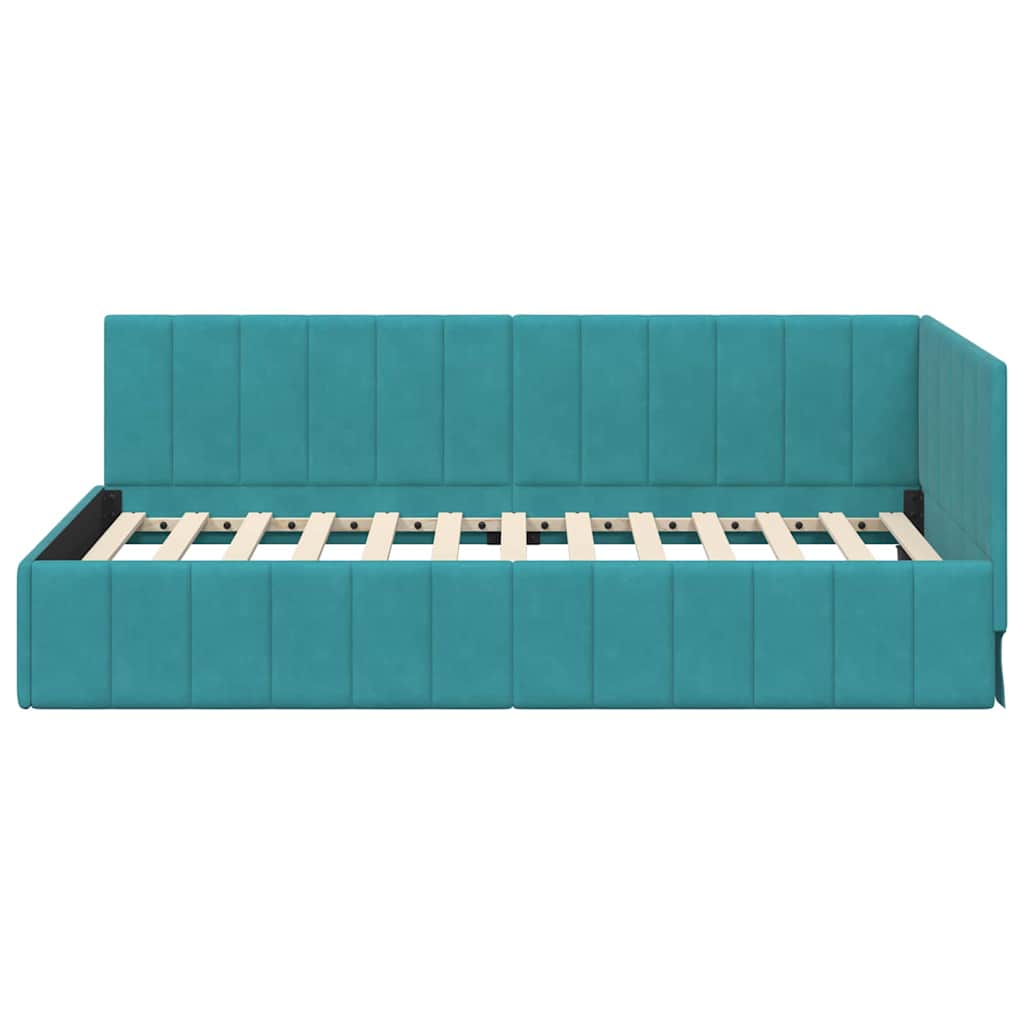 Corner Bed Frame with Headboard Turquoise 90 x 200 cm Velvet