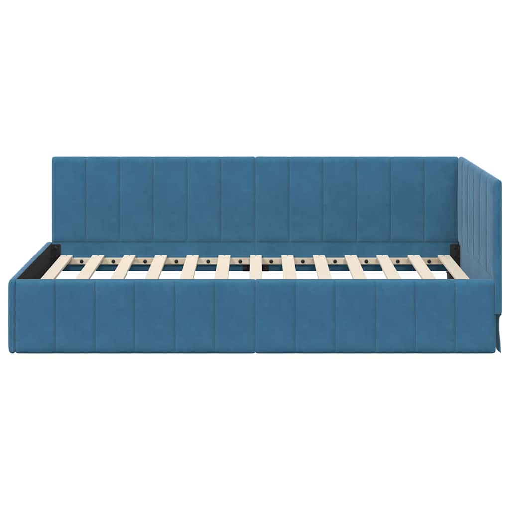 Corner Bed Frame with Headboard Blue 100 x 200 cm Velvet