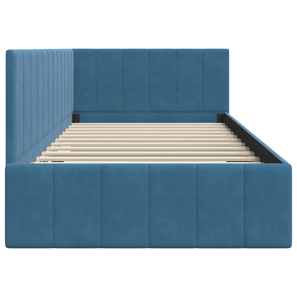 Corner Bed Frame with Headboard Blue 100 x 200 cm Velvet