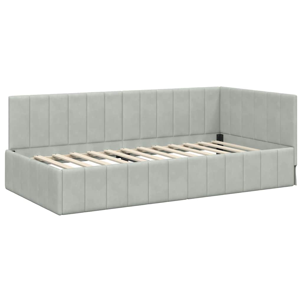 Corner Bed Frame with Headboard Light grey 100 x 200 cm Velvet