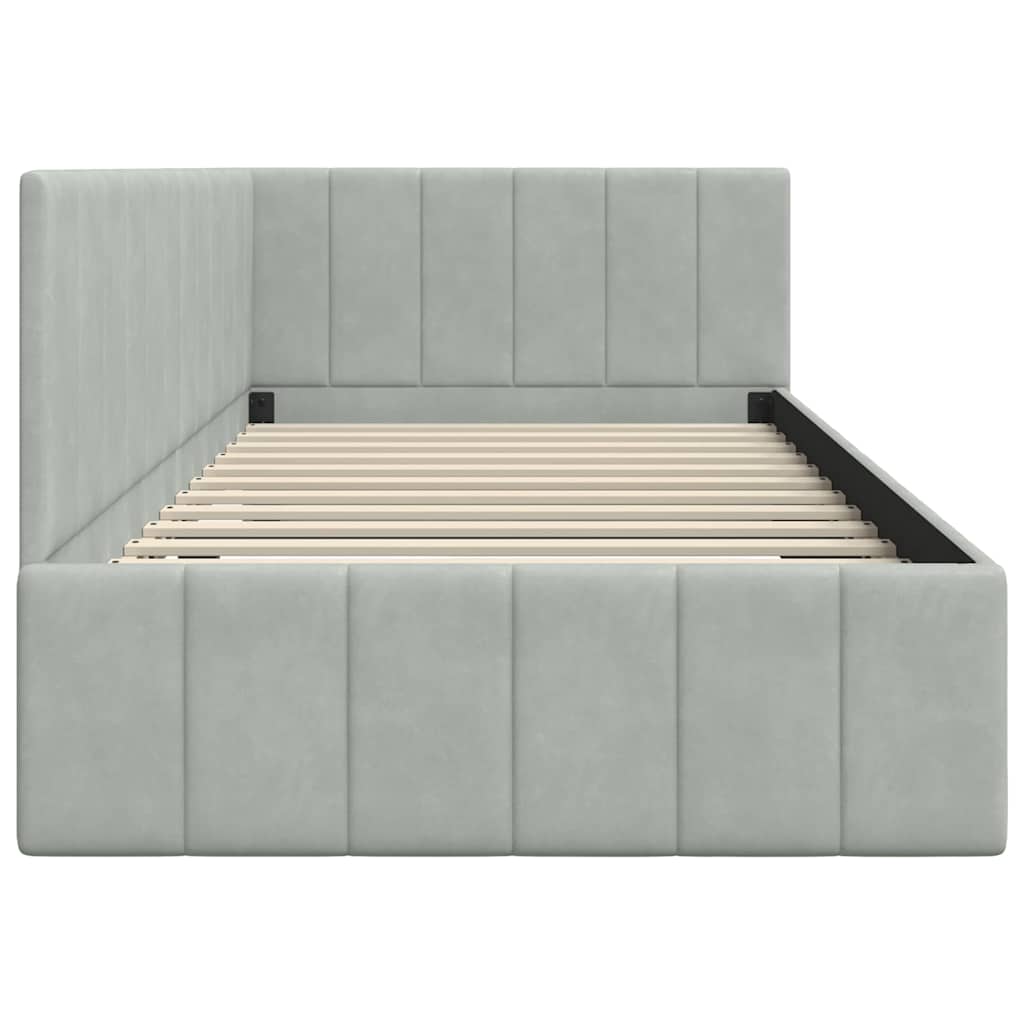 Corner Bed Frame with Headboard Light grey 100 x 200 cm Velvet