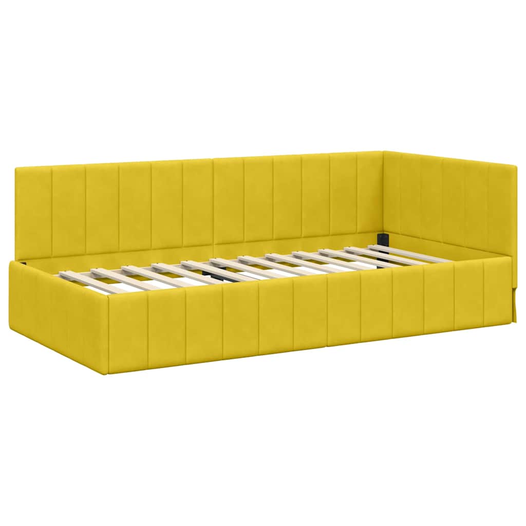 Corner Bed Frame with Headboard Yellow 100 x 200 cm Velvet