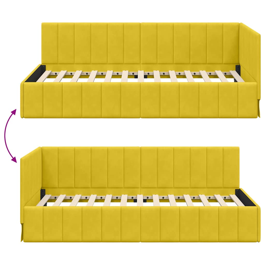 Corner Bed Frame with Headboard Yellow 100 x 200 cm Velvet
