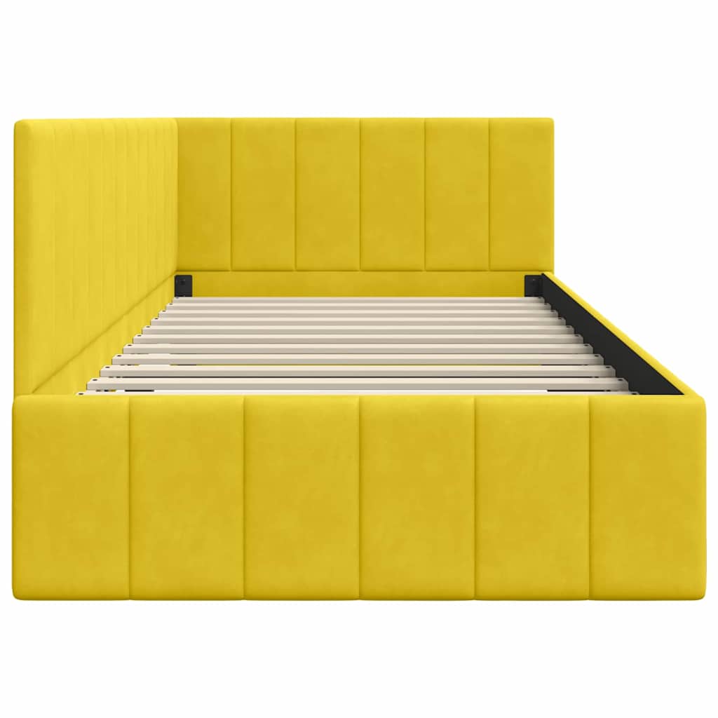 Corner Bed Frame with Headboard Yellow 100 x 200 cm Velvet