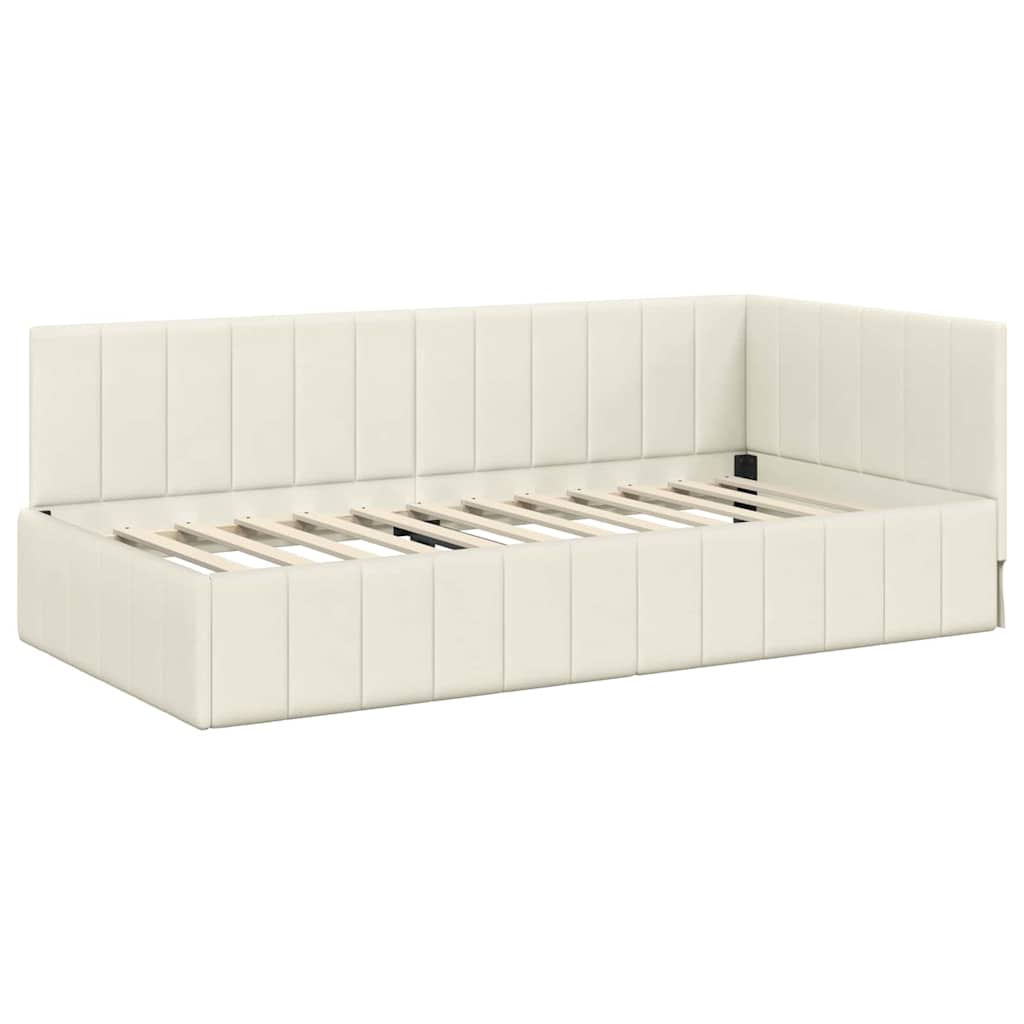 Corner Bed Frame with Headboard Cream 100 x 200 cm Velvet