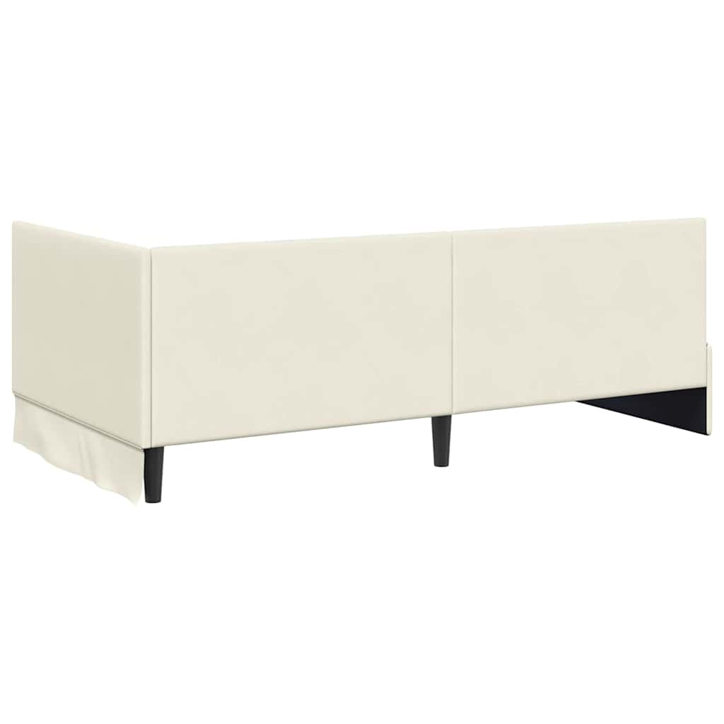 Corner Bed Frame with Headboard Cream 100 x 200 cm Velvet