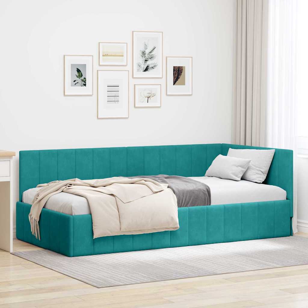 Corner Bed Frame with Headboard Turquoise 100 x 200 cm Velvet