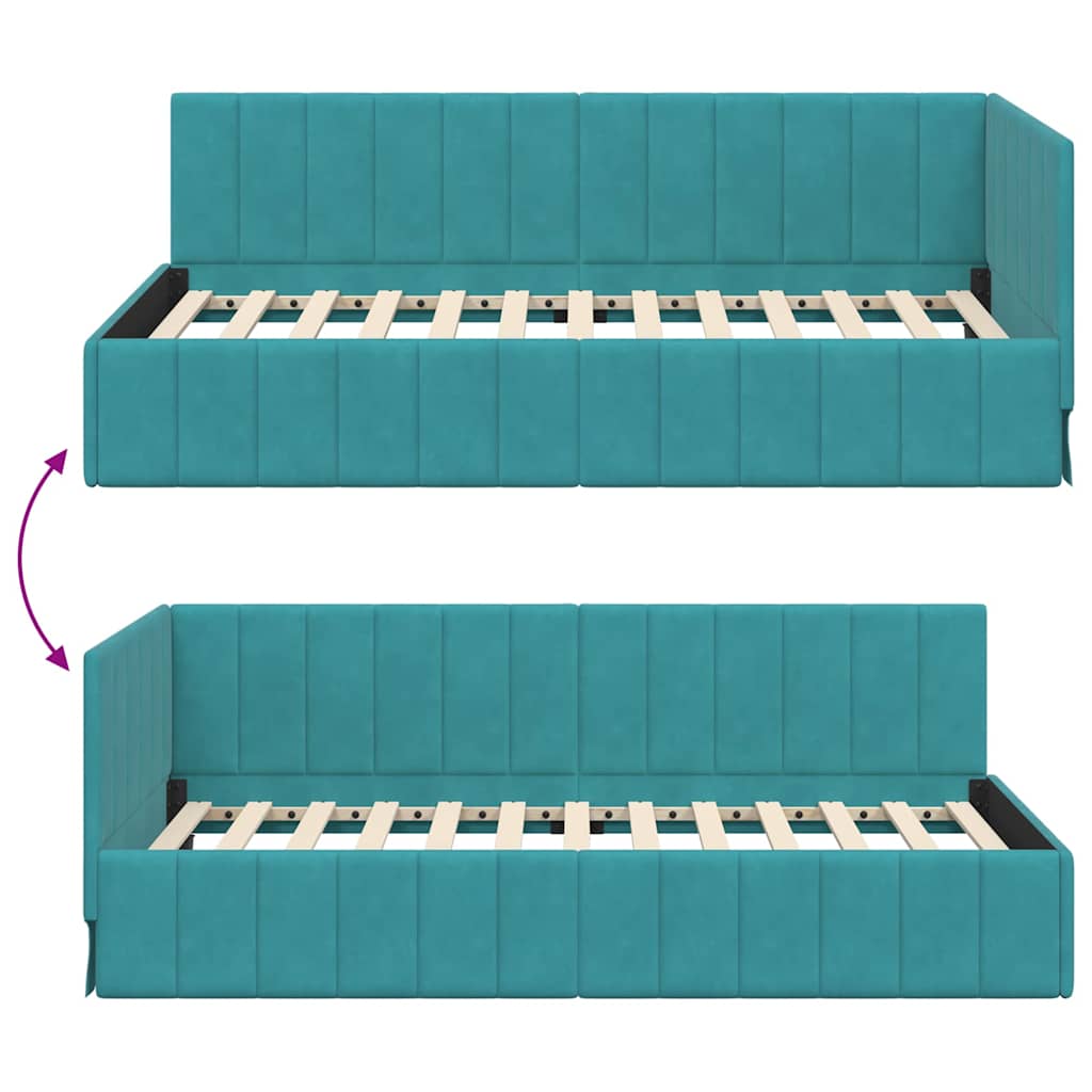 Corner Bed Frame with Headboard Turquoise 100 x 200 cm Velvet
