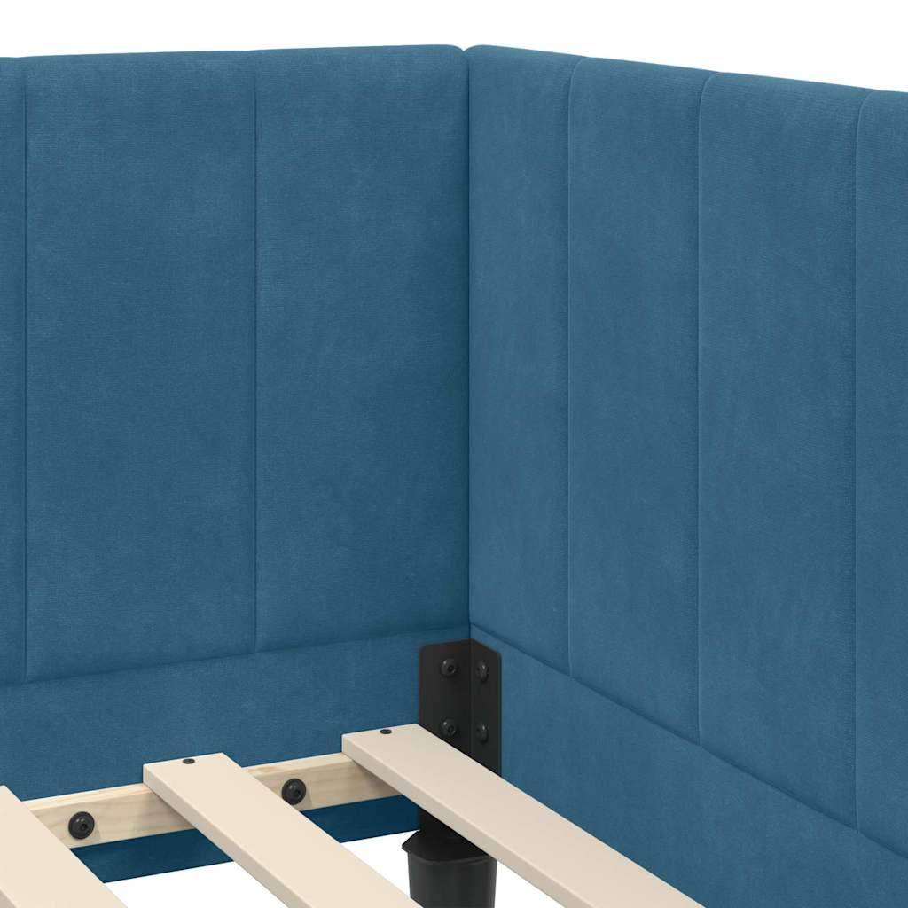 Corner Bed Frame with Headboard Blue 80 x 200 cm Velvet