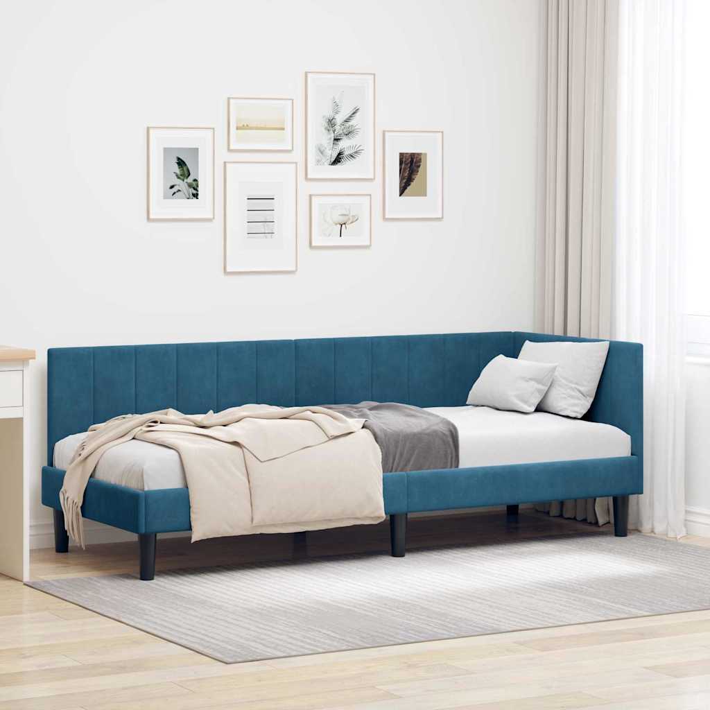 Corner Bed Frame with Headboard Blue 80 x 200 cm Velvet