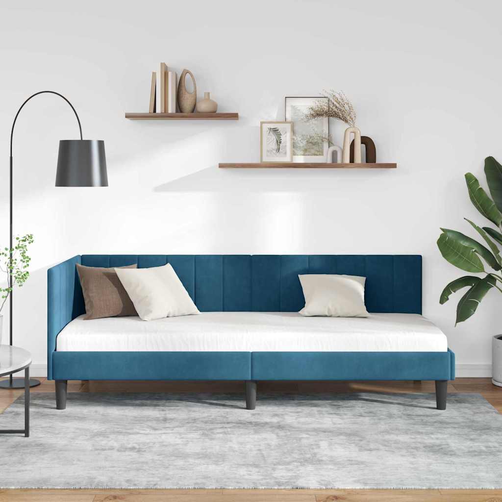 Corner Bed Frame with Headboard Blue 80 x 200 cm Velvet