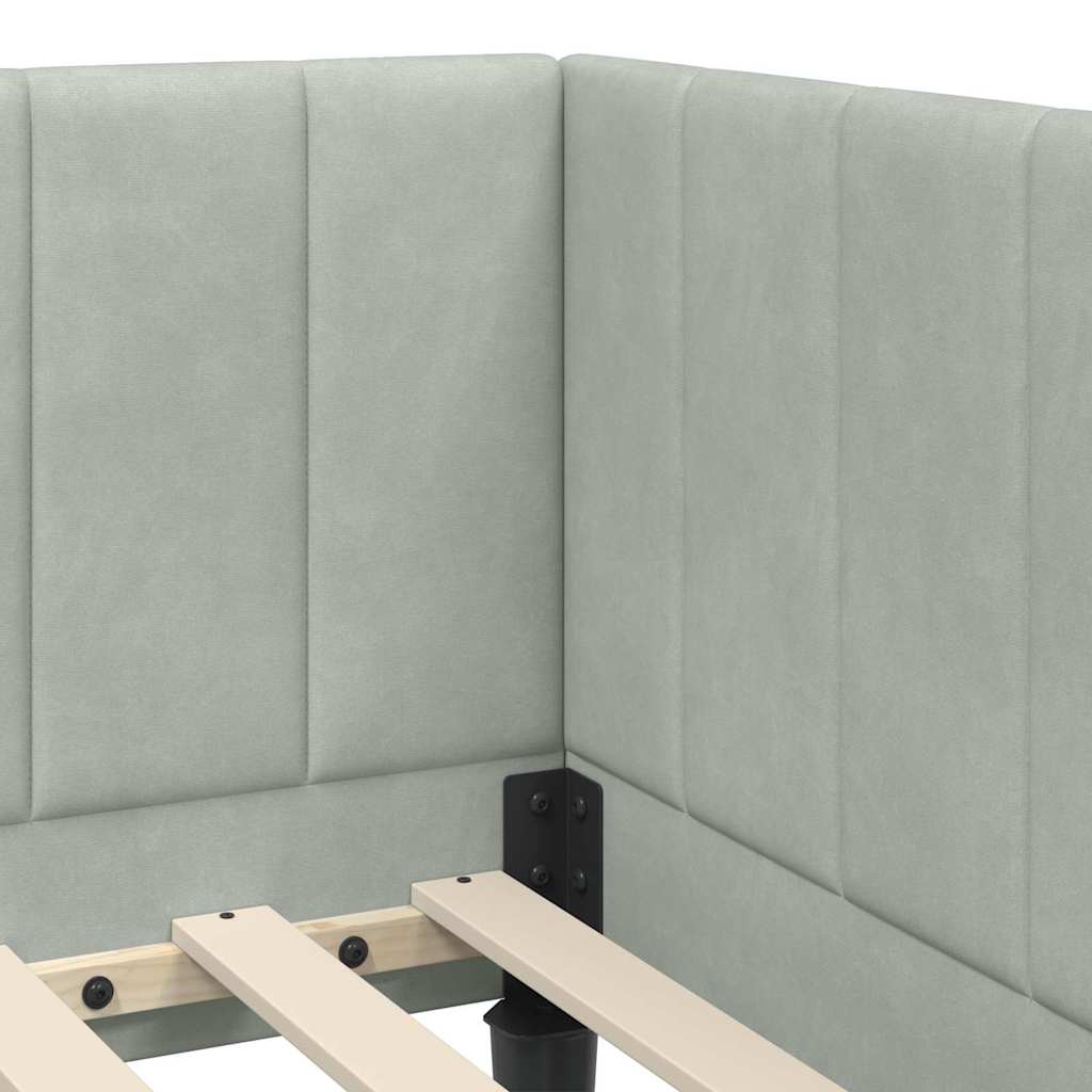 Corner Bed Frame with Headboard Light grey 80 x 200 cm Velvet