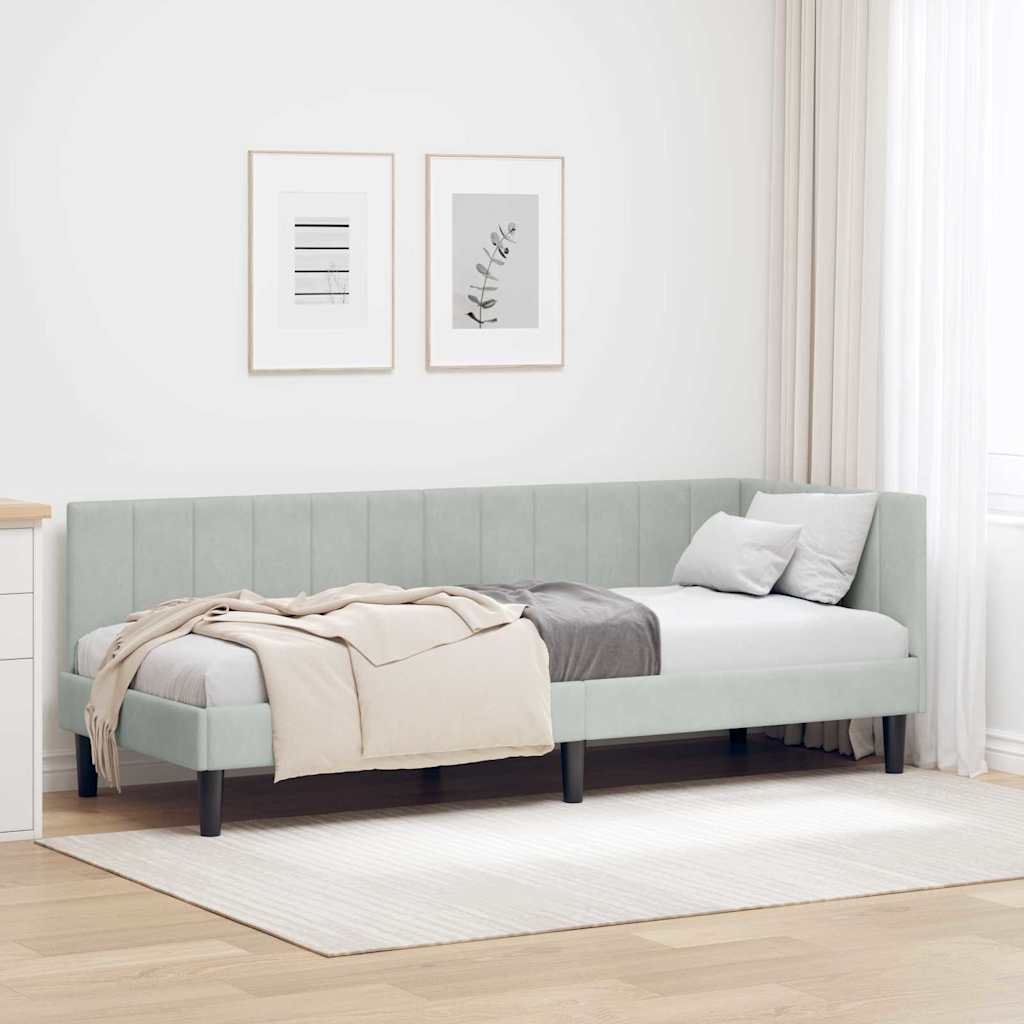 Corner Bed Frame with Headboard Light grey 80 x 200 cm Velvet