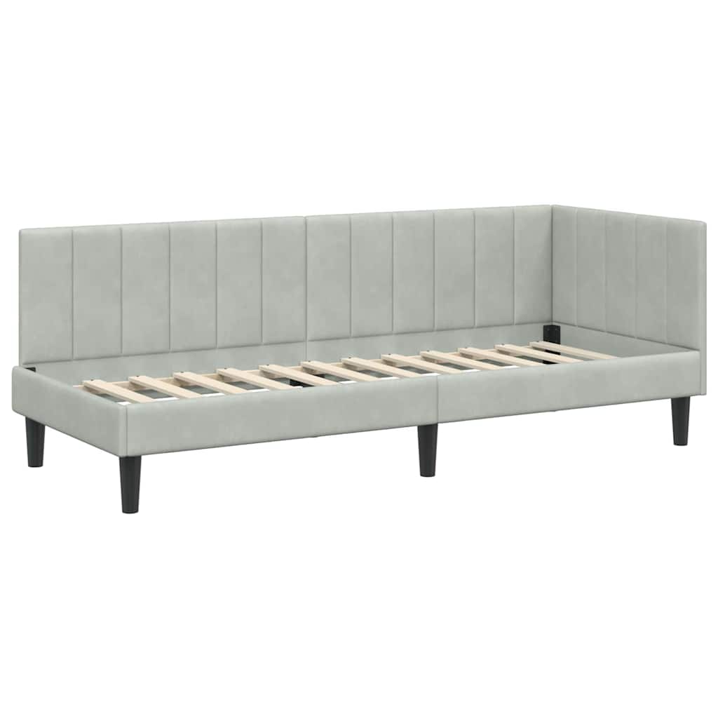 Corner Bed Frame with Headboard Light grey 80 x 200 cm Velvet
